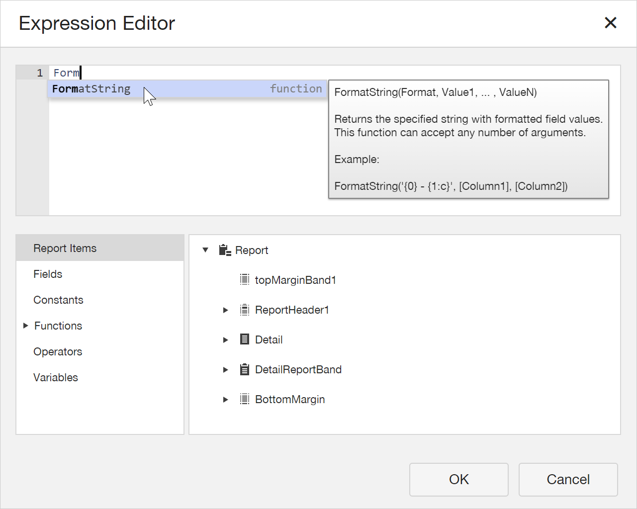 .NET Reporting - Expression Editor Function Hints | DevExpress