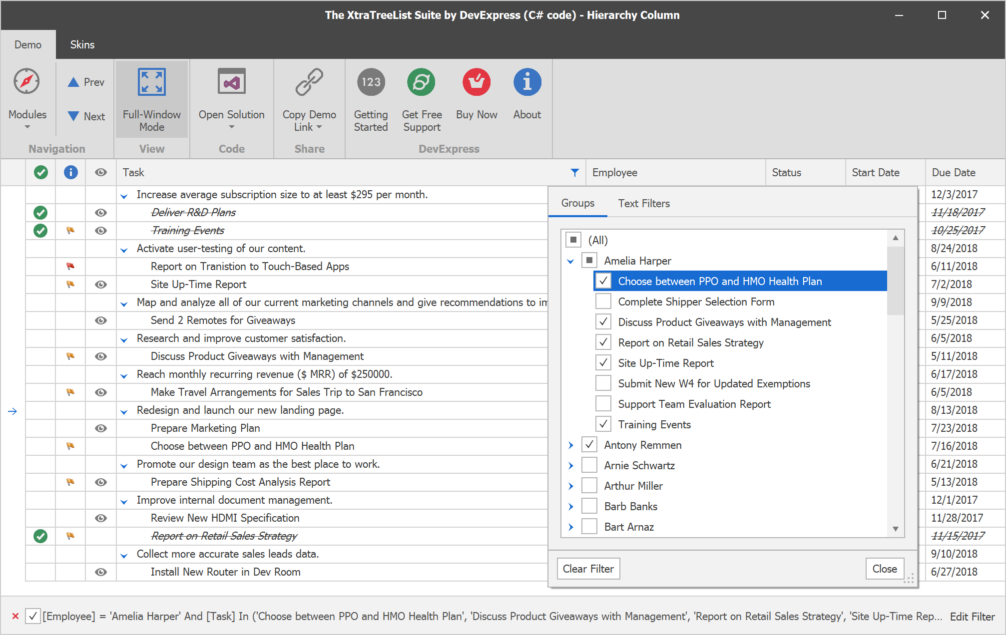 WinForms TreeList - Excel-Inspired Group Filter | DevExpress