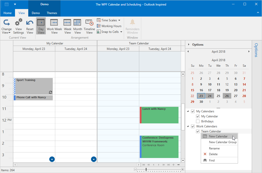 DevExpress Scheduler for WPF - Outlook Inspired ResourceTree Control