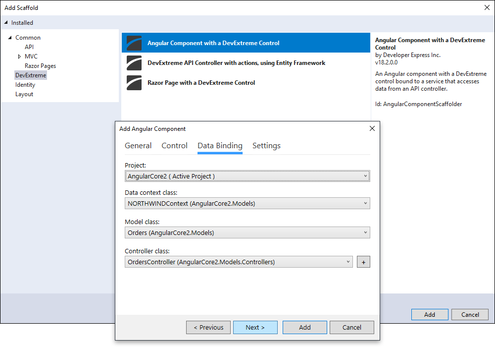 MS Visual Studio Angular Views Scaffolding​ - DevExtreme DevExpress