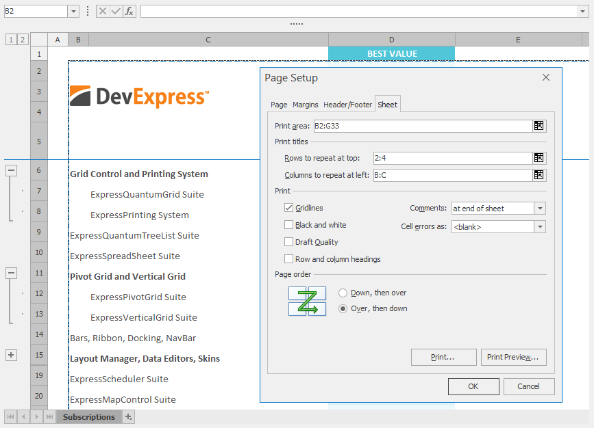 VCL Spreadsheet Control - Document-based Report Link, DevExpress