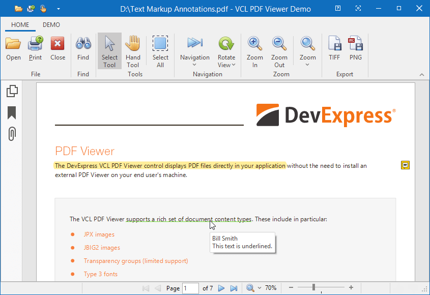 VCL PDF Viewer - Text Markup Annotations, DevExpress