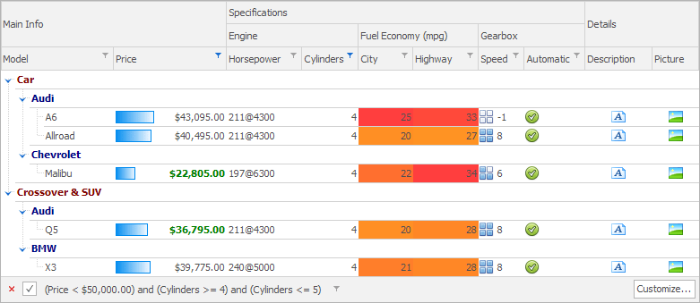 VCL TreeList and Vertical Grid Controls - Filter Box, DevExpress