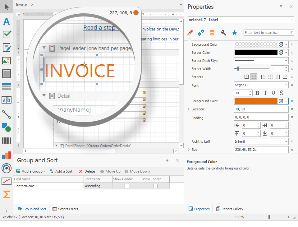 Magnifier Dialog - WinForms Reporting, DevExpress