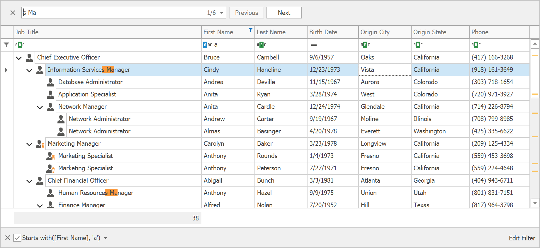 WinForms TreeList - Find Panel Search Mode