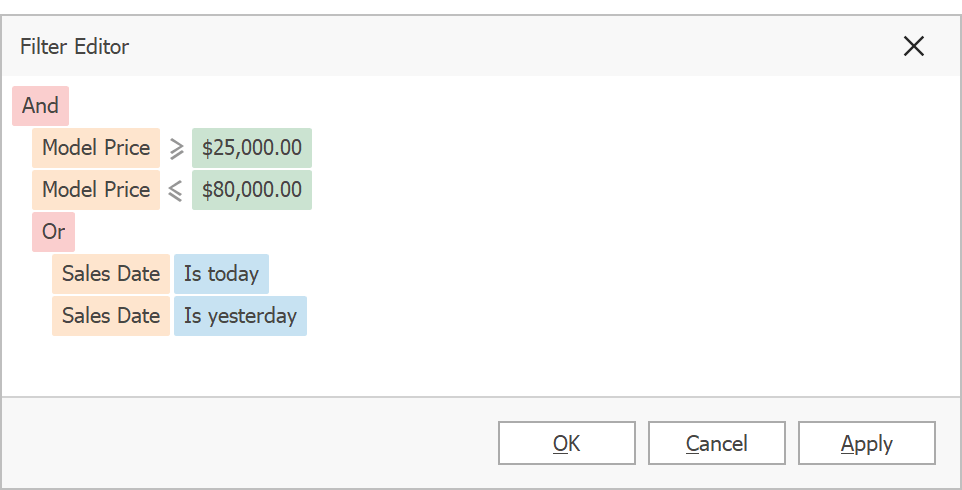 Filter Editor - WinForms Dashboard, DevExpress