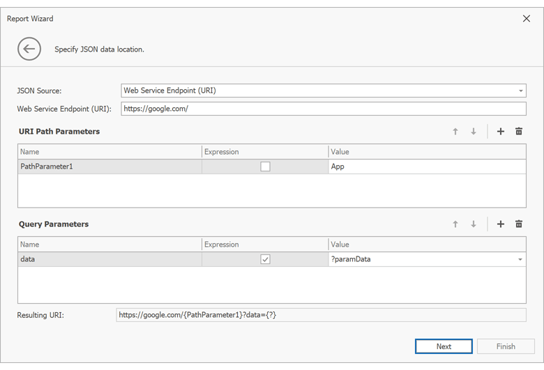 JSON Data Source Parameters - Wizard and Expression Support - .NET Reporting | DevExpress