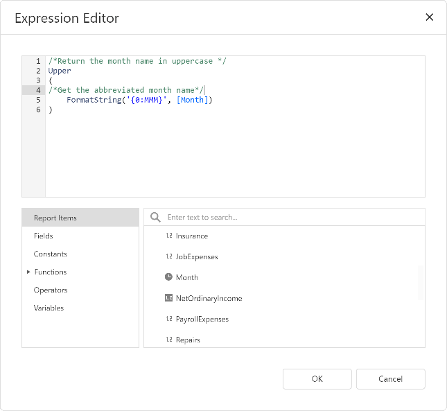 Expression Editor - Comments and Line Breaks, .NET Reporting | DevExpress