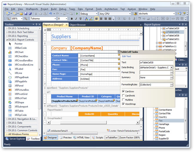 Report Designer in Visual Studio 2010 - DevExpress XtraReports