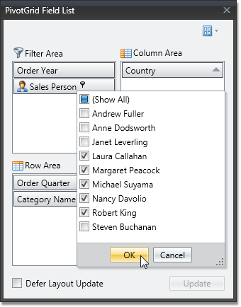 WPF Pivot Table - Filtering and Sorting in the Customization Form