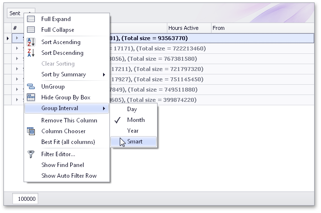Group Intervals for DateTime Columns in Server Mode - XtraGrid for WinForms