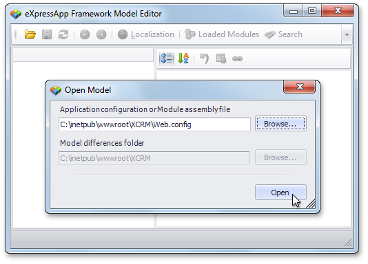 XAF Model Editor - Open Dialog
