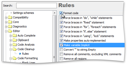 Rules options page- CodeRush by DevExpress