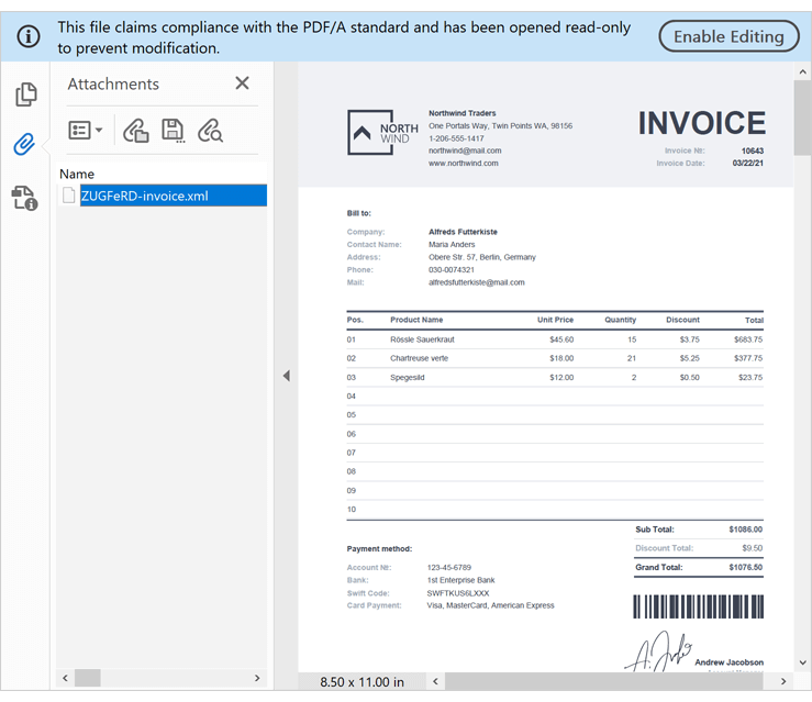 ZUGFeRD-Compliant PDF - Office File API | DevExpress