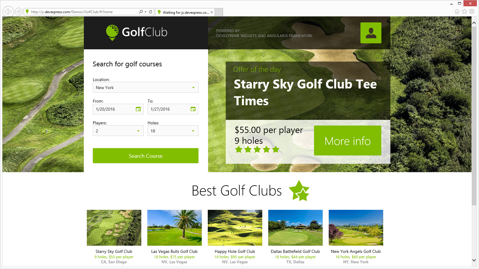 DevExtreme Web Golf Club - DevExpress Universal