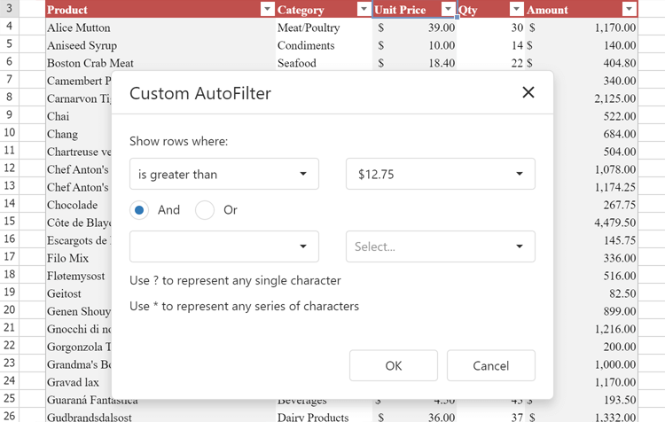 Data Sorting and Filtering - ASP.NET Core Spreadsheet | DevExpress