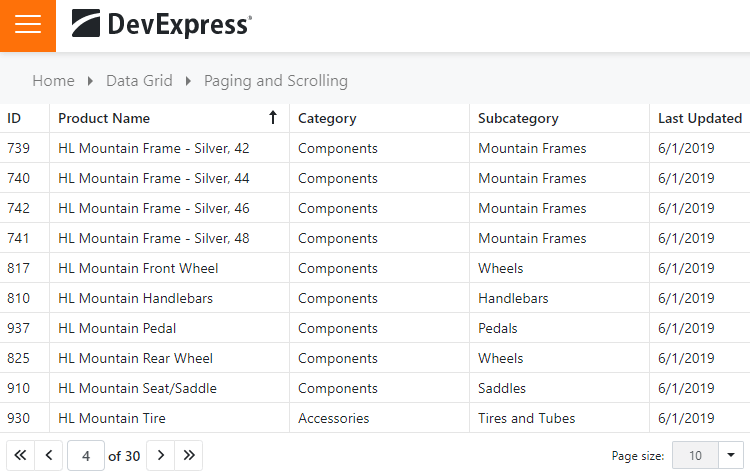 Blazor Data Grid Component - Paging and Scrolling, DevExpress