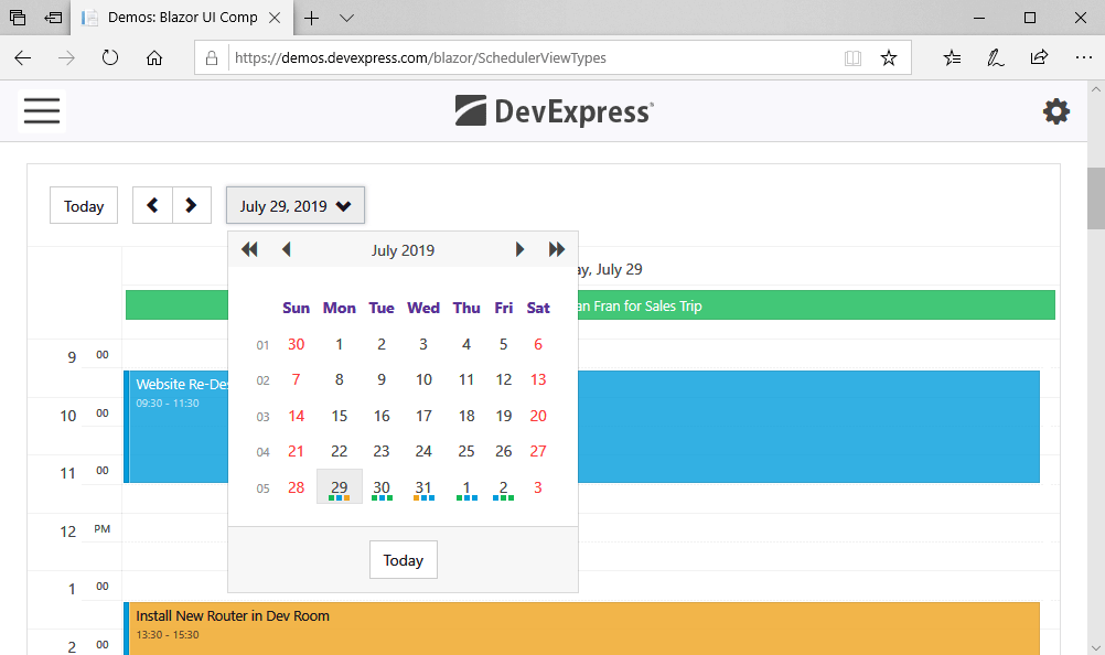 Blazor Scheduler UI Component - Day View, DevExpress