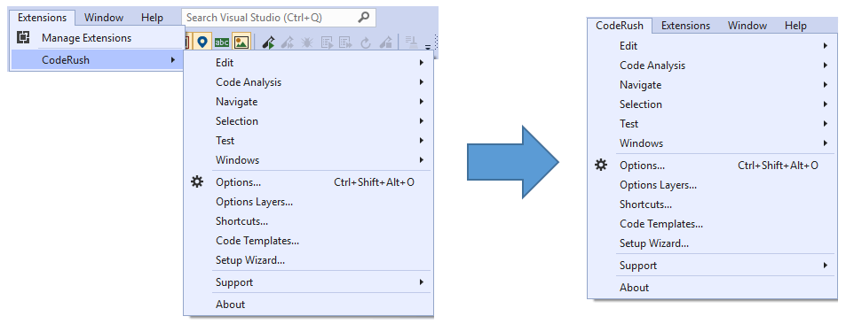 CodeRush Menu - Now Top-level in Visual Studio 2019