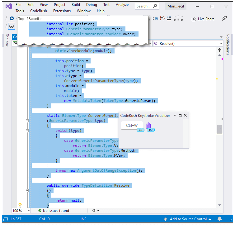 Selection Expand/Reduce - CodeRush, DevExpress