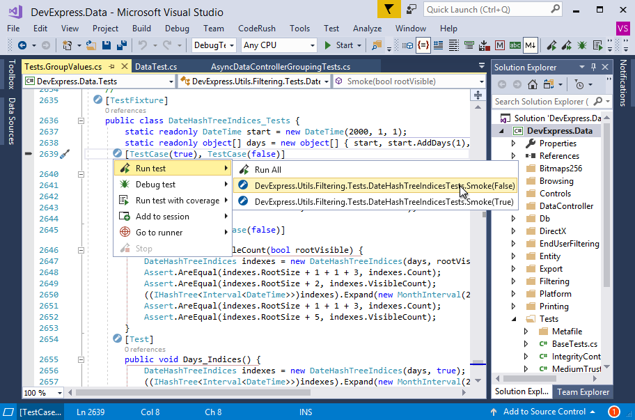 Run Test for a Single Test Case - CodeRush, DevExpress