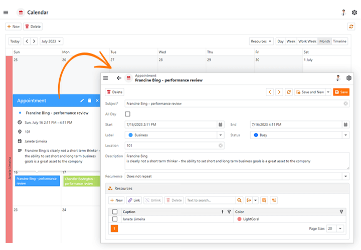 Blazor App - Scheduler and Calendar, DevExpress XAF