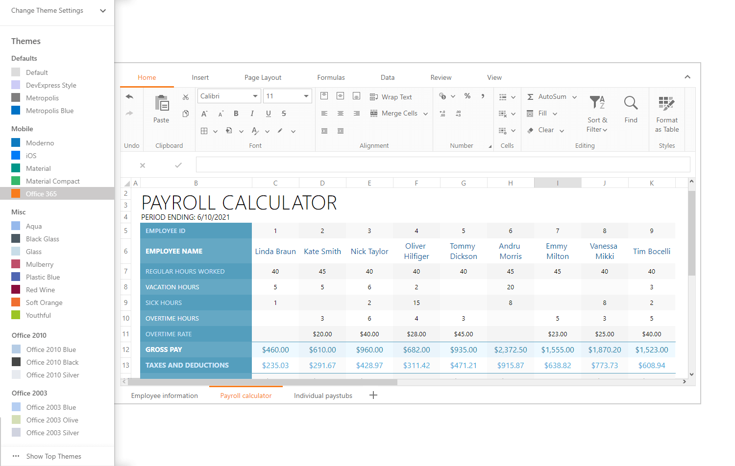 Elegant Web Themes - ASP.NET Spreadsheet Control | DevExpress