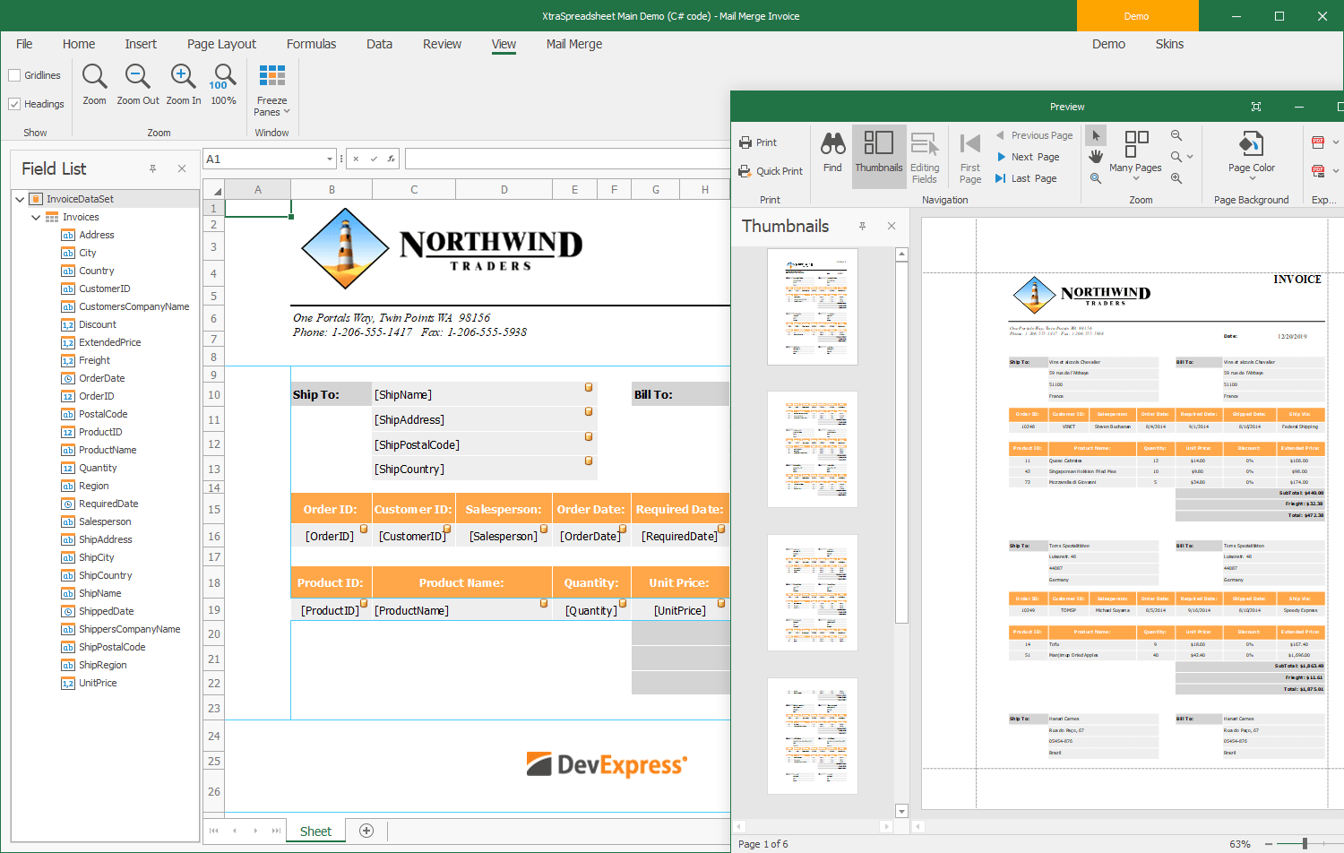 Mail Merge - WinForms Spreadsheet Control, DevExpress