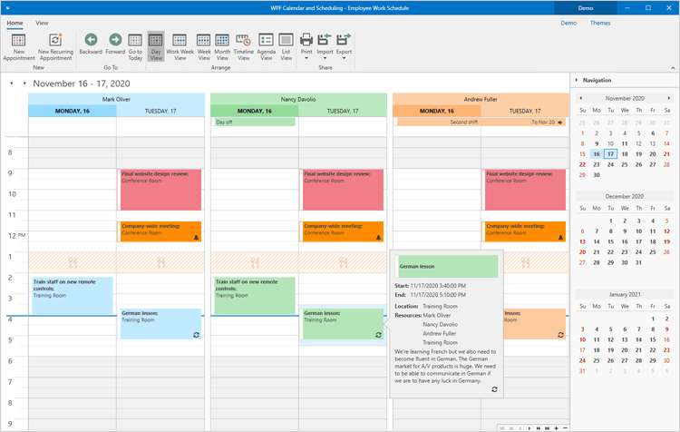 Calendar Day View - WPF Scheduler Control | DevExpress