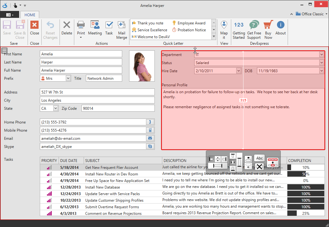 Contact Details Form - Runtime Layout Customization