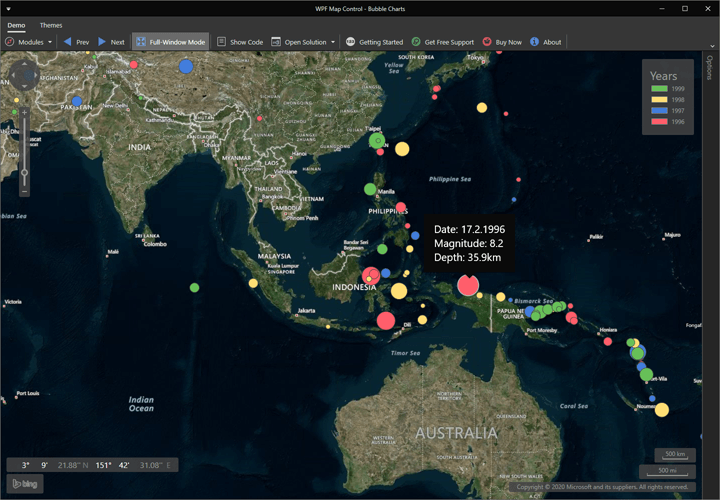Bubble Charts - WPF Map Control | DevExpress