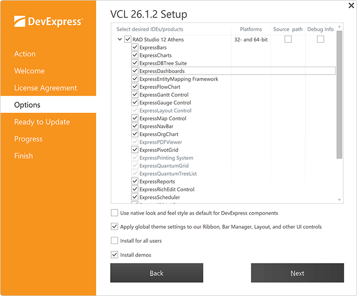 DevExpress ExpressDashboards Setup Options