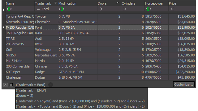 MRU Filter List