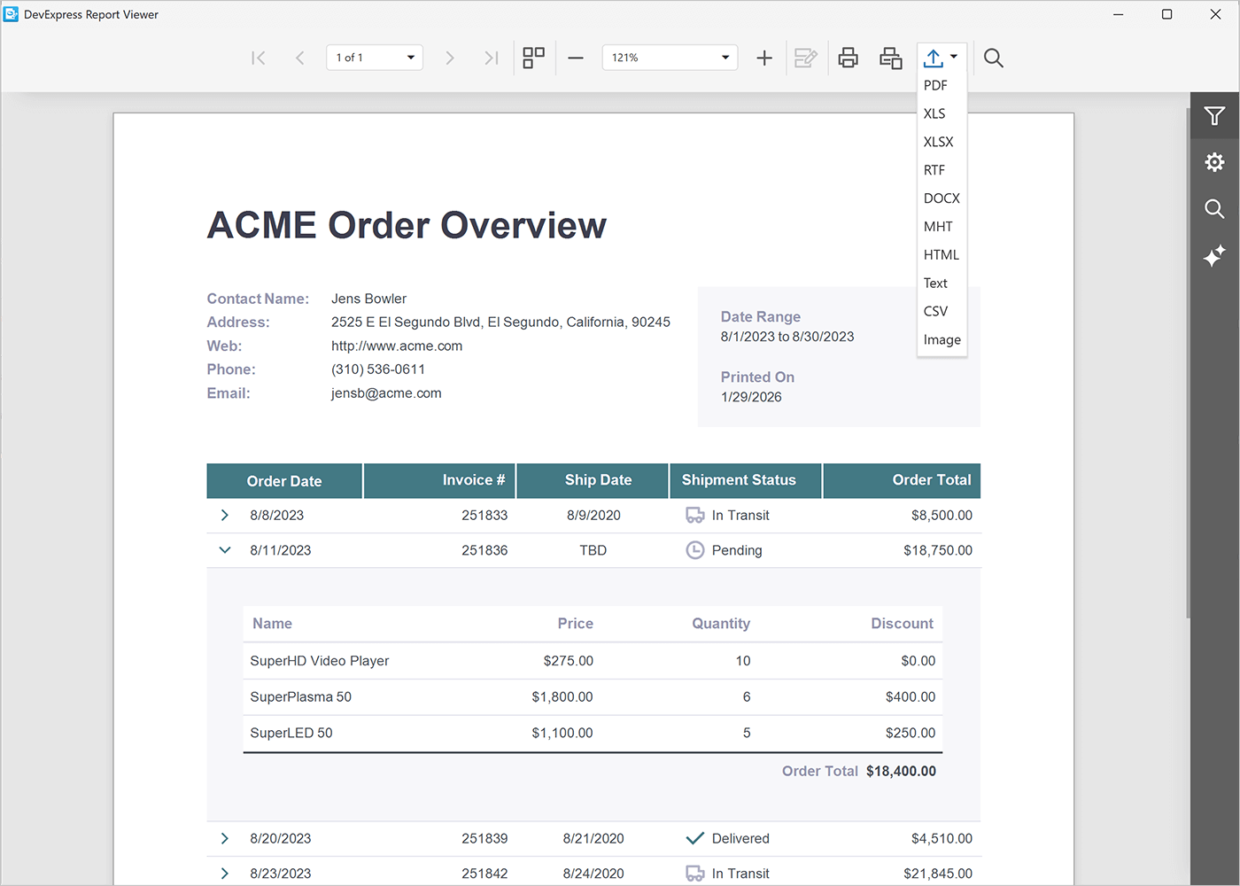 Drill-Down Report with Expandable Groups, DevExpress ExpressReports