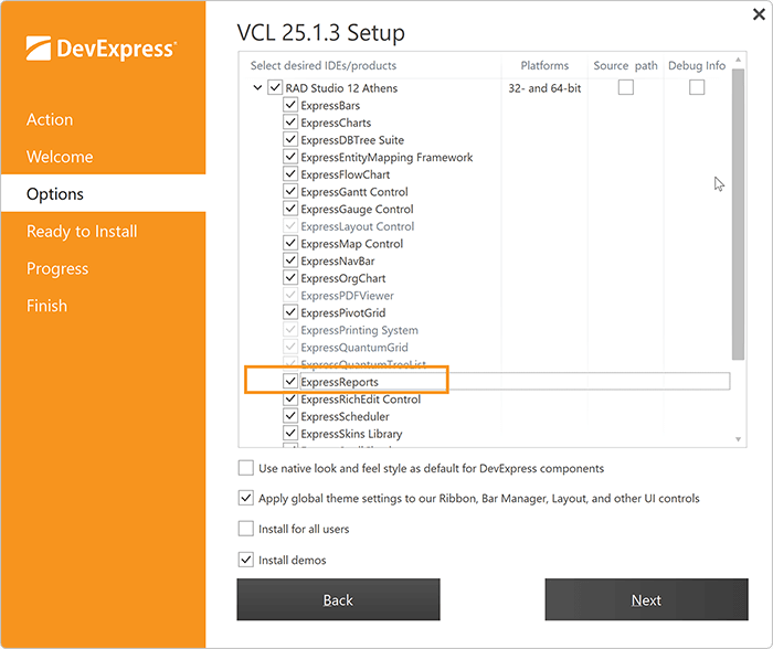 DevExpress ExpressReports Setup Options