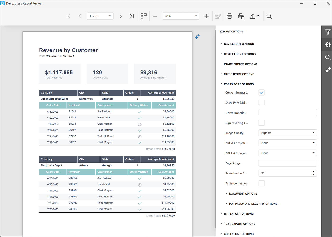 Master-detail report with export options in Delphi