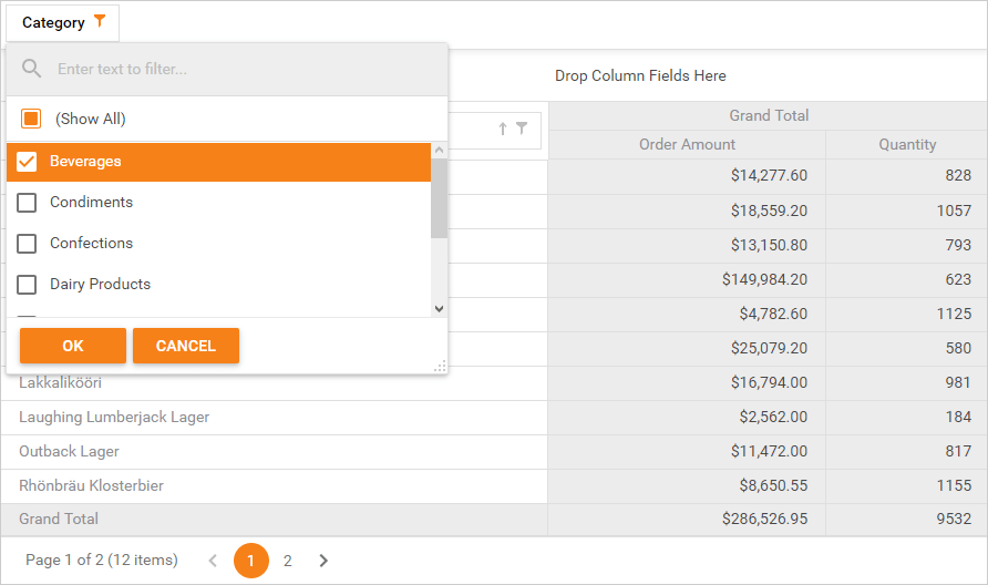 Filter Popup - ASP.NET Pivot Grid, DevExpress