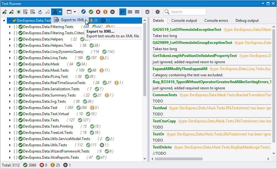 Test Execution Results Export - DevExpress | CodeRush