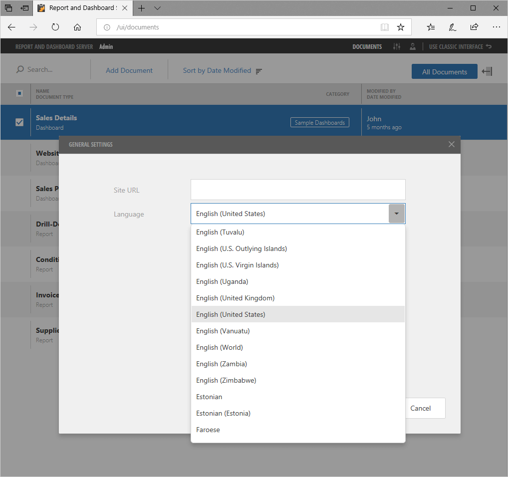 Localization Support - Report and Dashboard Server, DevExpress