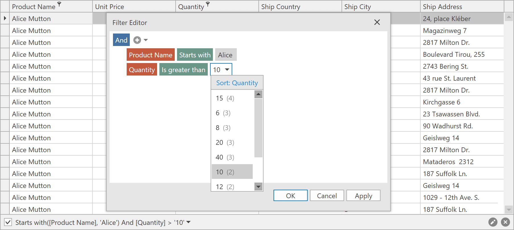 WPF Data Grid - Filter Editor, DevExpress