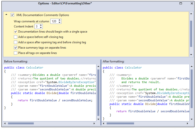 XML Documentation Comments Options - CodeRush, DevExpress