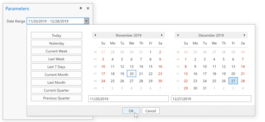 Parameters - Date Range Parameter, .NET Reporting | DevExpress