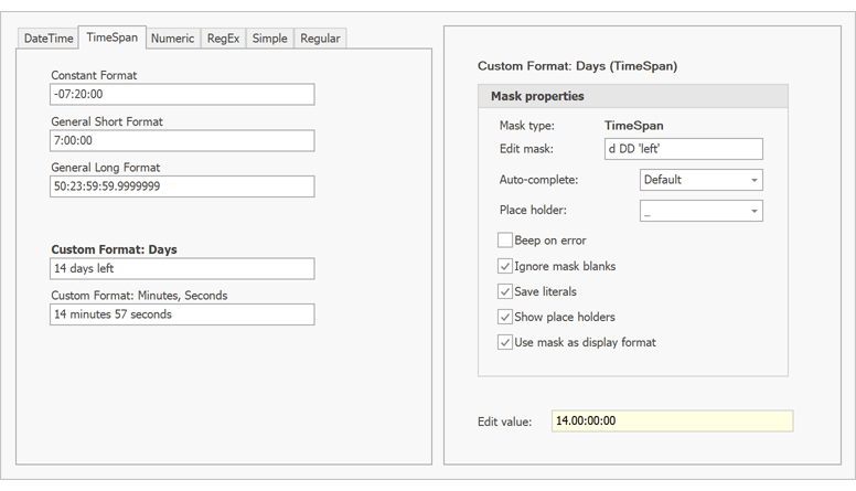 TimeSpan Edit Mask, WinForms Data Editors | DevExpress