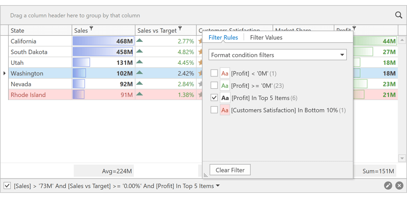 Conditional Formatting Filters - WPF Data Grid, DevExpress