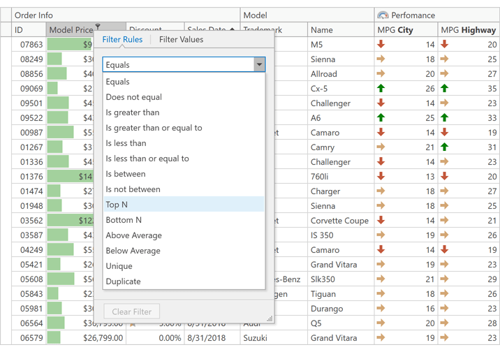 Numerical Filters - WPF Data Grid, DevExpress