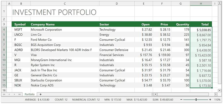 Status Bar - WPF Spreadsheet, DevExpress