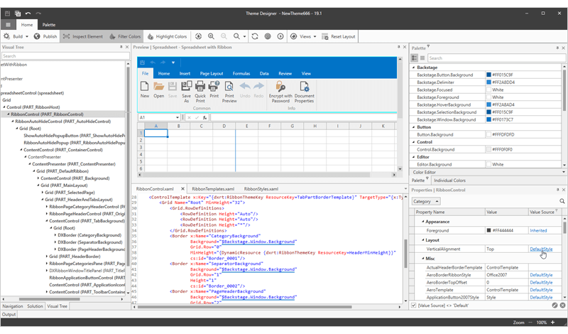 WPF Theme Designer - Visual Tree and Properties Windows, DevExpress