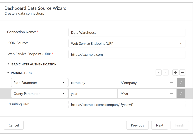 JSON Data Source - Parameters Support, DevExpress Dashboard