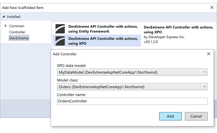 Scaffold API Controller Wizard (XPO Data Model) - ASP.NET Core | DevExpress