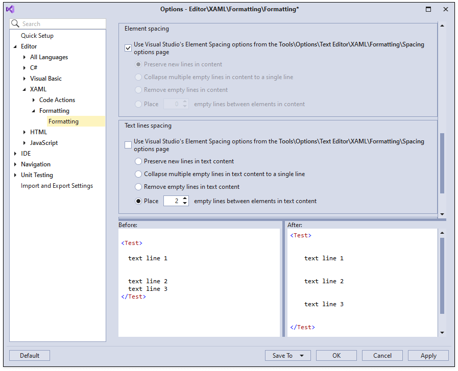 XAML Support - Element Spacing Formatting Options - CodeRush | DevExpress